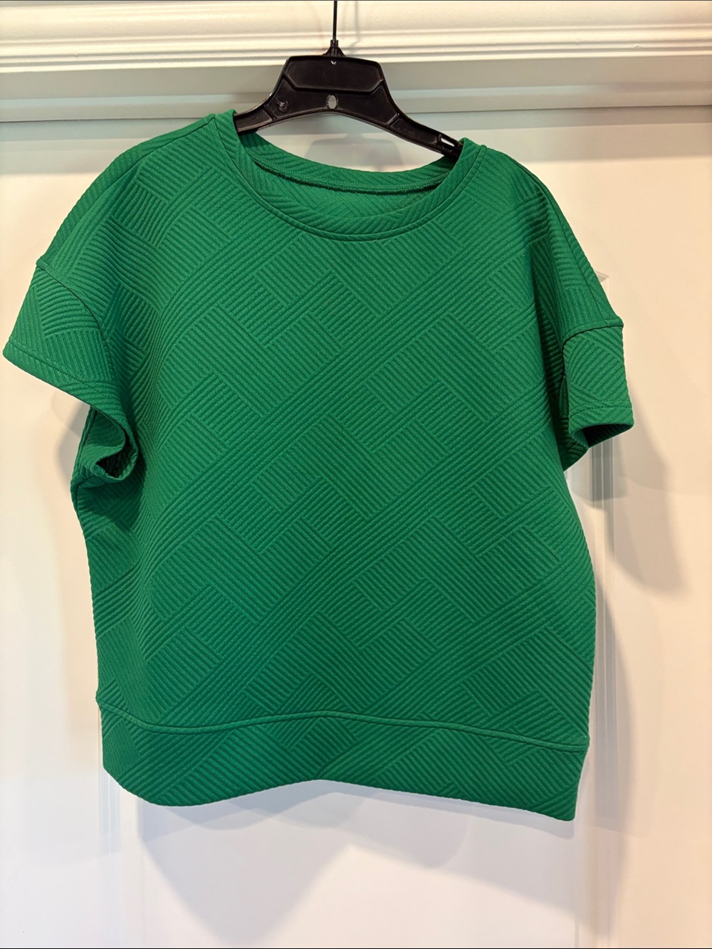 Textured Green Short Sleeve Sweatshirt